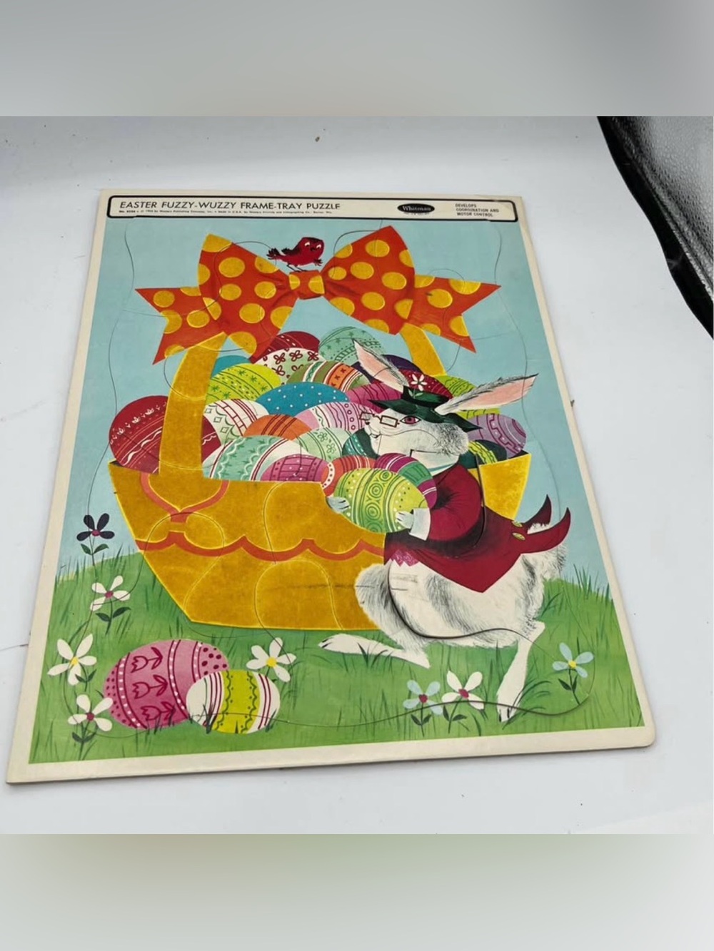 Easter Fuzzy-Wuzzy Frame-Tray Puzzle Whitman 1968 spring bunny rabbit w Easter